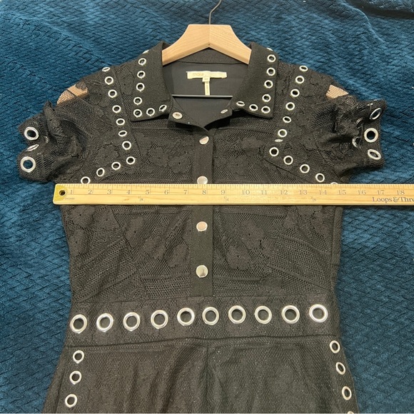 Maje Black Lace Silver Grommet Details Snap Front Collared Romper Size XS - Picture 13 of 16